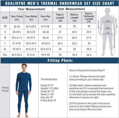 Vista 6 de qualidyne Mens Thermal Underwear Fleece Lined Base Layer Long Johns Set Top and Bottom Winter Sports Suits
