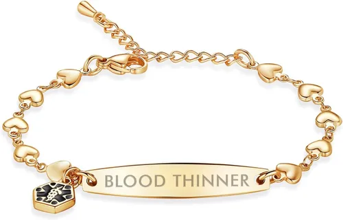 Vista 46 de mnmoom Pulseras de alerta médica para mujeres 6.5-8 pulgadas ajustables corazón links pulseras médicas con grabado