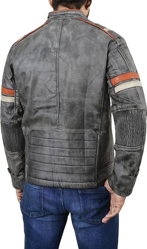 Vista 5 de Spazeup Cafe Racer Chaqueta Vintage Motocicleta Retro Moto Chaqueta de cuero envejecido Chaqueta de motocicleta desgastada para hombre, Retro 2