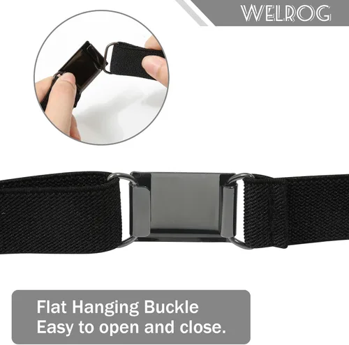 Vista 5 de WELROG Cinturón de hebilla ajustable para niños pequeños, cinturones elásticos con hebilla plateada para niñas y niños