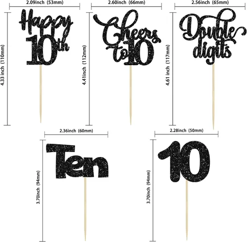 Vista 2 de Paquete de 30 adornos para cupcakes con purpurina de doble dígito para cumpleaños de 10 años, para cumpleaños, aniversario, fiesta, suministros
