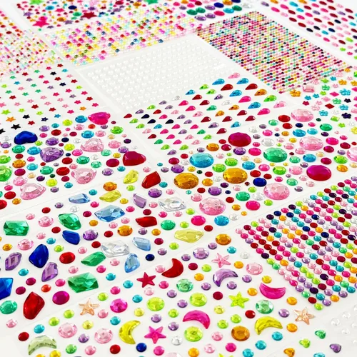 Vista 5 de 14 hojas de calcomanías de diamantes de imitación, joyas y gemas autoadhesivas para manualidades, álbumes de recortes, multicolor, acrílico