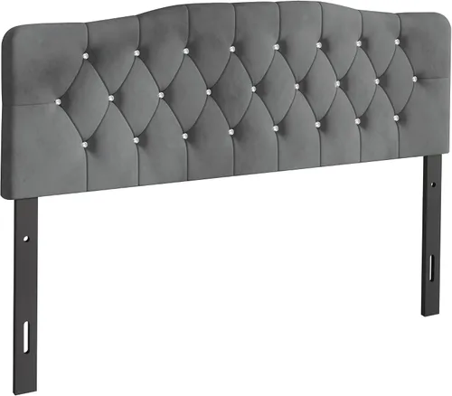 Vista 10 de Cabecera tapizada de terciopelo ajustable con botones de diamantes de cristal doble, color azul claro