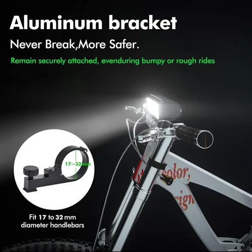 Vista 6 de Luces de bicicleta para conducción nocturna recargables de 9500 lúmenes, luces delanteras y traseras recargables, 5 modos ajustables, 5 faros