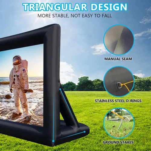 Vista 5 de Pantalla de cine inflable para exteriores de 20 pies, pantallas inflables de proyección frontal y trasera con soplador de aire, lo mejor para noches