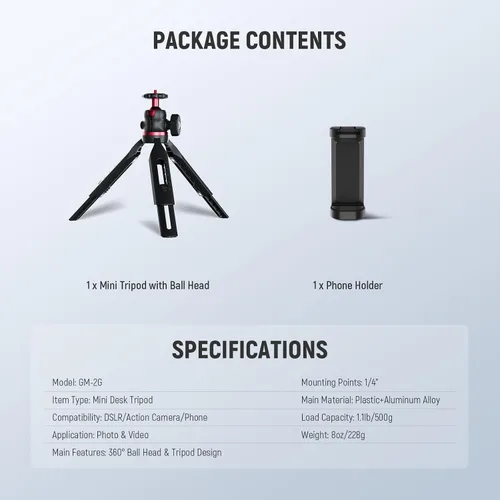 Vista 8 de NEEWER Versión de entrada Mini trípode para cámara, 360° pequeño soporte de escritorio portátil para DSLR, webcam, teléfono celular, soporte