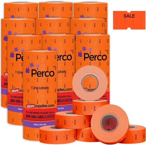 Vista 23 de Etiquetas azules Perco de 1 línea - 8 rollos, 1 funda, 8,000 etiquetas en blanco para pistolas de precio y fecha de 1 línea Perco - Fabricadas