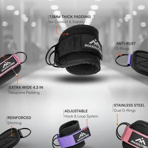 Vista 8 de Gym Ankle Straps for Cable Machines, Thick Padded Ankle Cuff Cable Attachment for Booty Workouts, Kickbacks, Hip Abductors, Lower Body Exercises