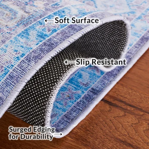 Vista 5 de SAFAVIEH Alfombra lavable Tucson Collection - 2'6" x 4', morado y azul, antideslizante y fácil de limpiar, ideal para sala de estar, dormitorio