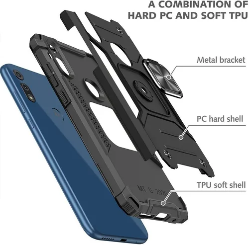 Vista 4 de HNHYGETE Funda para teléfono Moto E, Motorola E con protector de pantalla HD, a prueba de golpes, resistente a los golpes, con anillo de rotación