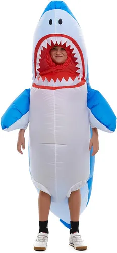 Vista 3 de Disfraz inflable de tiburón para niños y niñas, disfraz de tiburón para bebé, disfraz inflable de Halloween, azul
