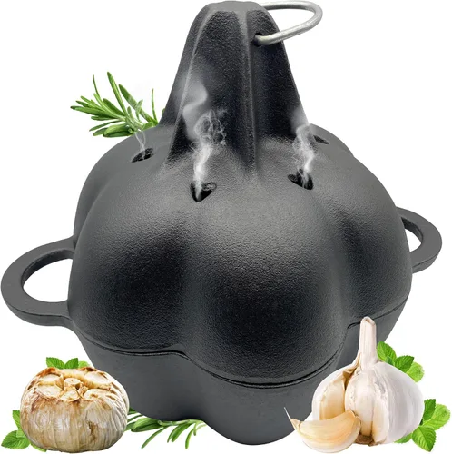 Vista 11 de Asador de ajo, asador de ajo de hierro fundido para parrilla de horno, sirve horneador de ajo asado fresco para cocina al aire libre, utensilios
