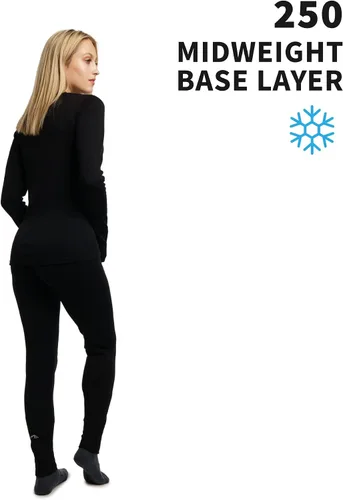 Vista 3 de Merino.tech Conjunto de capa base de lana merino para mujer, ropa interior térmica ligera de lana merino de peso medio para mujer, parte superior e