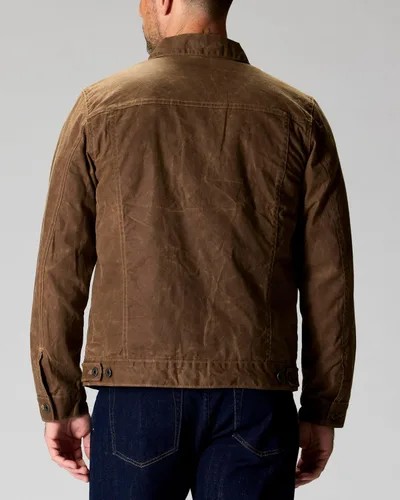 Vista 3 de Huckberry Flint and Tinder Chaqueta de Camionero Encerada con Forro de Franela para Hombre, Chaqueta para Hombre Resistente al Agua y a la Intemperie