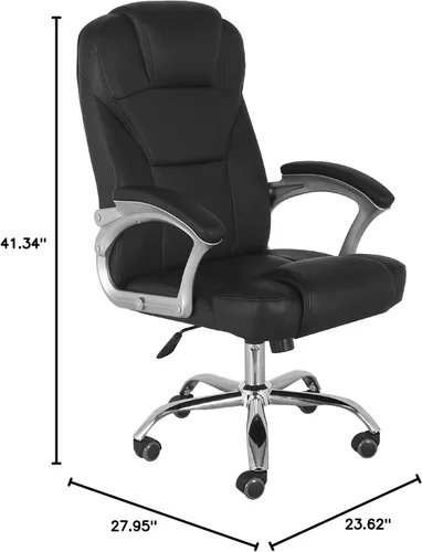 Vista 10 de Comfty Reposacabezas acolchado y silla de oficina de piel ejecutiva de lujo con base cromada, 41.34-45.23 pulgadas, negro