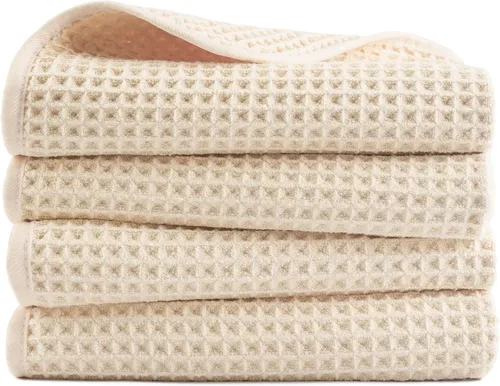 Vista 11 de POLYTE Toalla de mano de microfibra de 430 GSM, sin pelusas, 16 x 30 pulgadas, paquete de 4 (tejido de gofre) Paquete de 4, de gran tamaño, sin