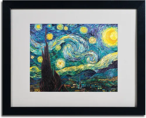 Vista 2 de Vincent Van Gogh Starry Night - Lienzo decorativo enmarcado, 16 x 20 pulgadas, negro