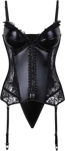 Vista 5 de Lilosy Body de peluche sexy con aros de encaje de PU
