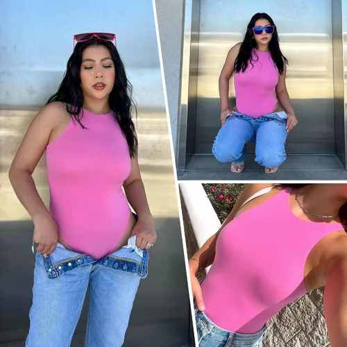Vista 8 de YIANNA Body de cuello redondo para mujer, camiseta de tanga con sensación de segunda piel, trajes de cuerpo
