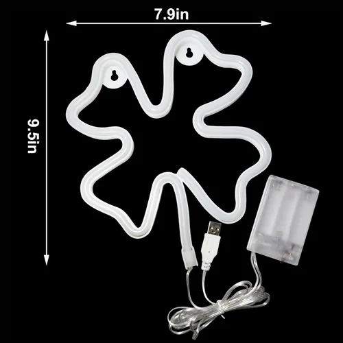 Vista 4 de Letreros LED de neón con luces de trébol para decoración de pared, decoración del día de San Patricio, luz de trébol USB o alimentada por batería