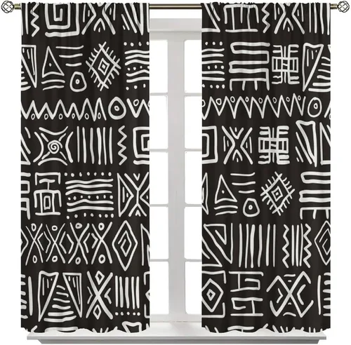 Vista 3 de BAEKJIN Cortinas opacas africanas, color blanco y negro, abstracto, geométrico, africano, tribal, escritura, étnico, para hombres, niños