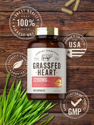 Vista 5 de Carlyle Herbage Farmstead - Suplemento de corazón de carne de res alimentada con pasto 3200 mg 200 unidades Cápsulas bovinas criadas en pasto