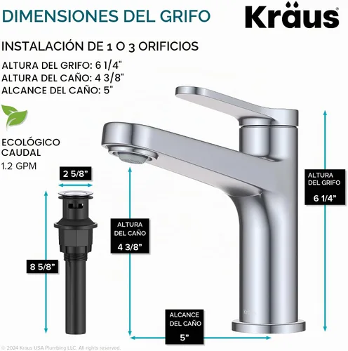 Vista 6 de KRAUS Indy Grifo de Lavabo de un Orificio de una Sola Manija en Cromo, KBF-1411CH Cromado
