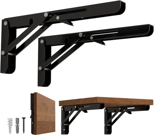 Vista 10 de LEOPO Soportes de estante plegables de 8 pulgadas - 2 paquetes Soportes plegables resistentes triangulares montados en la pared para mesa plegable