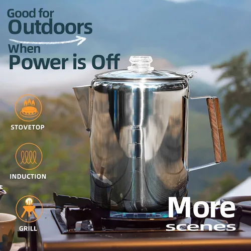 Vista 8 de MEREZA Cafetera de Camping Percoladora de 12 Tazas para Estufa Superior Cafetera de Café Percoladora sin Electricidad para Acampar Cafetera de Acero