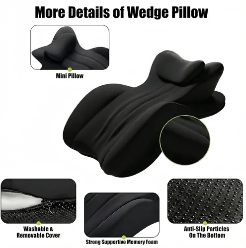 Vista 2 de Almohada de cuña para dormir, leer relajante, almohada ergonómica propensa de espuma viscoelástica para aliviar el dolor de espalda y cuello, uso