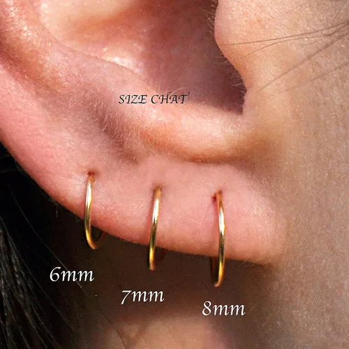 Vista 6 de Aretes de aro dorados y plateados para cartílago, nariz, tabique, oreja, hélix, tragus, joyería para mujer, hipoalergénicos, pequeños aros