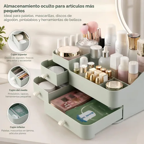 Vista 7 de Organizador de maquillaje para tocador, organizador grande de encimera con cajones, almacenamiento de cosméticos para el cuidado de la piel
