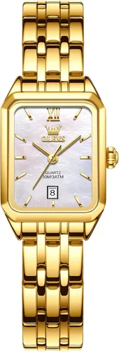 Vista 12 de OLEVS Reloj de mujer de oro de acero inoxidable, reloj de cara cuadrada pequeña con decoración de diamantes, reloj de vestir de cuarzo analógico