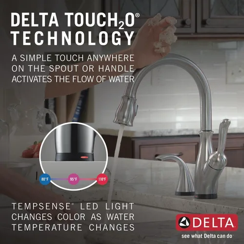 Vista 5 de Delta Faucet Leland VoiceIQ - Grifo de cocina sin contacto con rociador extraíble, grifo inteligente, Alexa y Google Assistant activado por voz