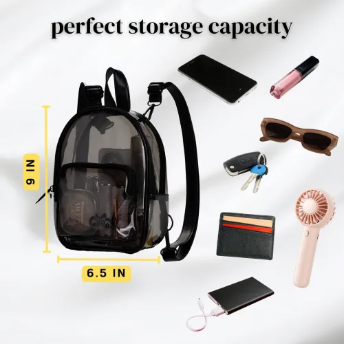 Vista 5 de OTW ONTHEWAE - Mini mochila antirrobo, color negro, transparente, pequeña, con correas convertibles, cruzadas para raves, estadios, festivales