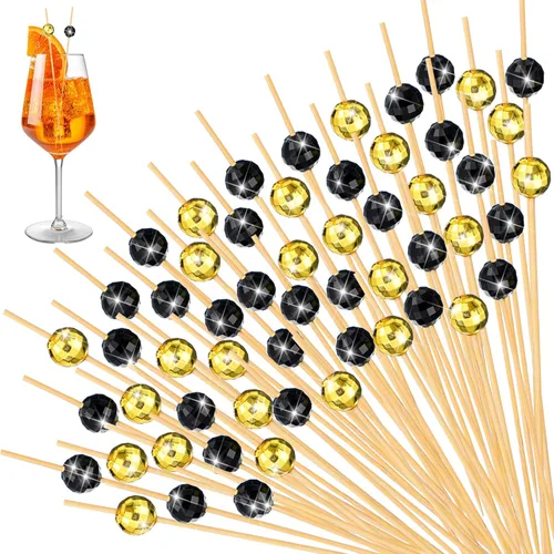 Vista 8 de Hushee 300 palillos de dientes decorativos de bola de discoteca para aperitivos, brochetas de bambú elegantes para bebidas, bodas, discotecas