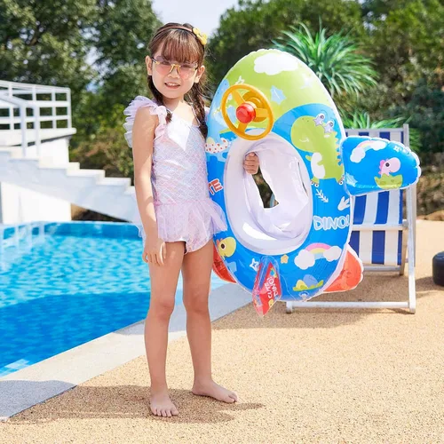 Vista 5 de Lindo flotador inflable de piscina para niños, flotador de verano de PVC, cama de aire, lago, barco, flotadores de natación con 2 asas, balsa