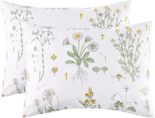 Vista 7 de Wake In Cloud - Floral Pillow Cases, 100% Cotton Fabric, Flower Cottagecore Botanical Cute Pattern Printed, Set of 2 Pillowcases Pillow Shams