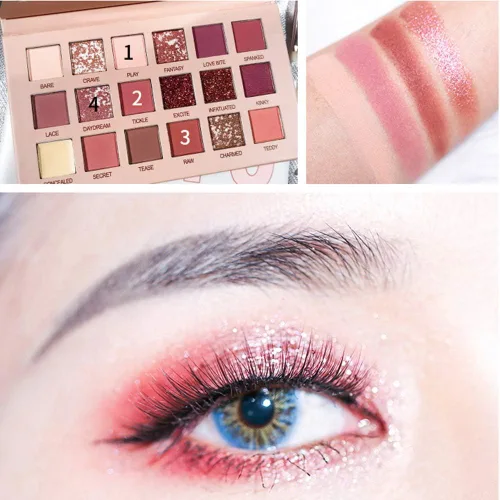 Vista 5 de Paleta de sombra de ojos de la belleza de 18 colores, polvo liso pigmentado encantador del maquillaje del ojo