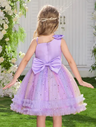 Vista 3 de IBTOM CASTLE Vestido de cumpleaños para niñas, con corazón, de tul, con destellos, de princesa, para bebé, vestido de niña de flores, para boda