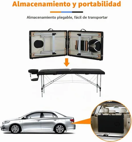Vista 5 de Dkeli Mesa de masaje plegable de 73 pulgadas, cama de masaje portátil ajustable de 2 pliegues con patas de aluminio, base facial, funda de Negro