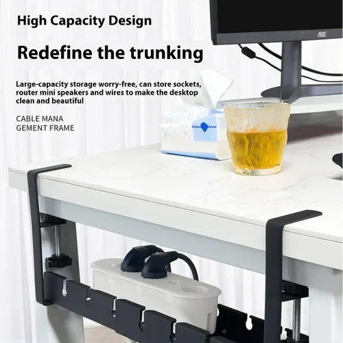 Vista 6 de Space Saving Under Desk Cable Tray Adjustable Length 15.75-20.47 Inches Holds 20lbs Not Drilling Required for Home Not Drill Cable Organizers