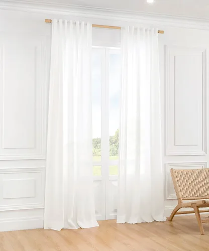 Vista 2 de ATLINIA Cortina transparente 100% de lino, panel blanco, 1 panel de lino natural transparente para dormitorio, sala de estar, cortina de luz
