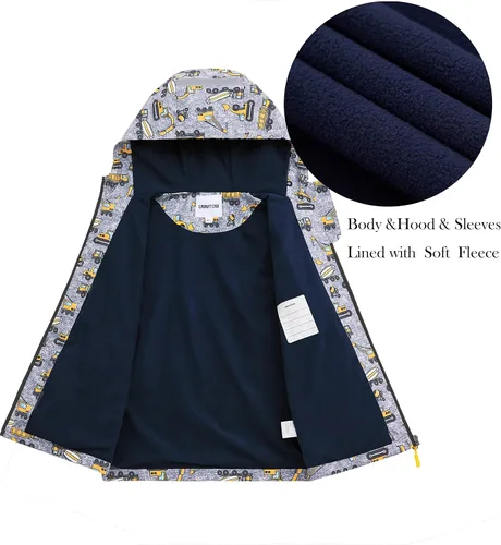 Vista 4 de UMMTOM Chubasqueros para niños, ligeros, impermeables, con capucha, de forro polar, rompevientos para niños
