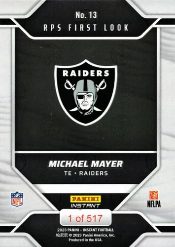 Vista 2 de 2023 Panini Instant Football #13 Michael Mayer Rookie Card Raiders - Only 517 made!