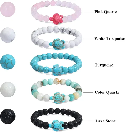 Vista 6 de Turtle Bracelet Sea Turtle Beaded Bracelet Father's Day gifts Natutal Stone Stretch Fits Most for Men Women Fashion Jewelry Valentines Day Gifts