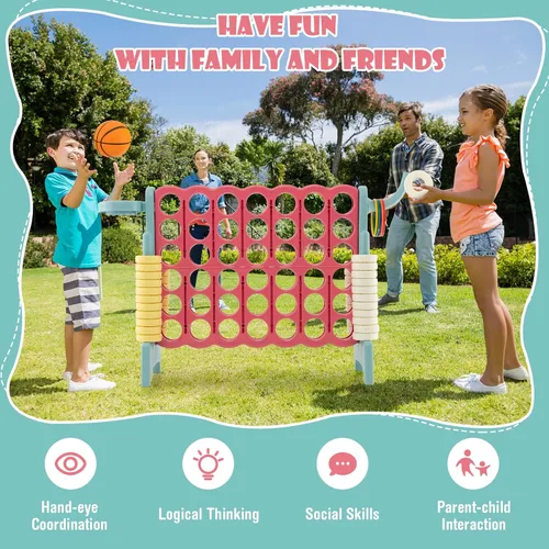Vista 8 de AKUSTIK Juego de conexión gigante al aire libre, 4 en una fila, Jumbo 4 para marcar juego de conexión para niños y adultos, fiesta familiar, patio