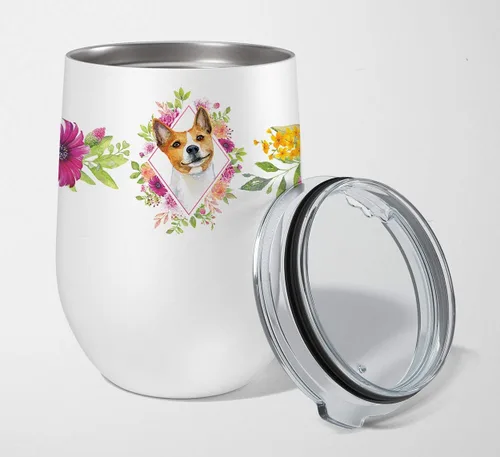 Vista 16 de Caroline's Treasures CK4110TBL12 Afghan Hound Pink Flowers - Vaso de vino aislado de acero inoxidable de 12 onzas con tapa, bonita taza de viaje
