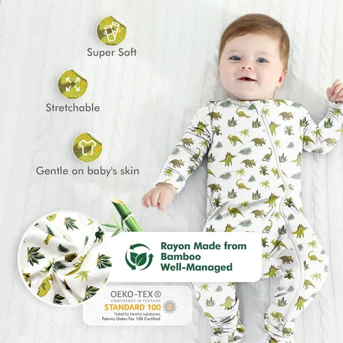 Vista 2 de HAPIU - Pijama de bambú con pies para bebé, con cremallera frontal de 2vías, mamelucos Sleep 'N Play, de 0a 24meses