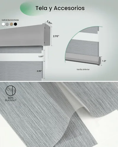 Vista 5 de Yoolax Persianas motorizadas de cebra con control remoto, persianas Gris suave